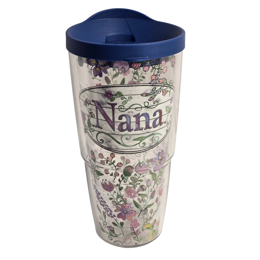 Tervis Nana Floral 24oz Insulated Tumbler with Blue Lid Made in USA Flower Print